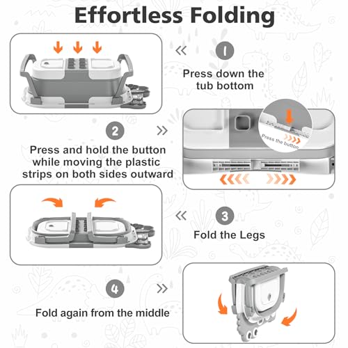 Image of Collapsible Baby Bathtub for Newborn, Foldable Baby Bath Tub with Thermometer & Soft Floating Cushion & Drain Hole, Portable Travel Infant Bath Tubs for Newborns to Toddlers 0-36 Months Boys, Grey