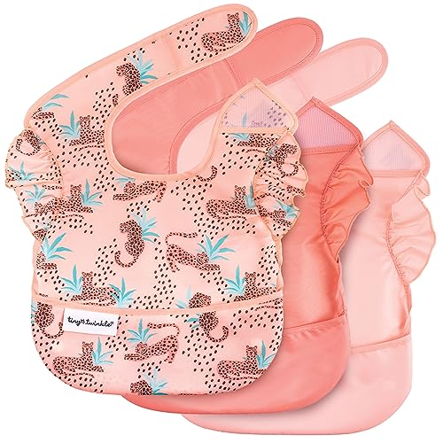 Image of Tiny Twinkle Mess Proof Baby Bibs for Eating – Waterproof, Wipeable Toddler Bibs with Pocket – Baby Food Bibs for Girls & Boys(3 Pack,Leopard Set)