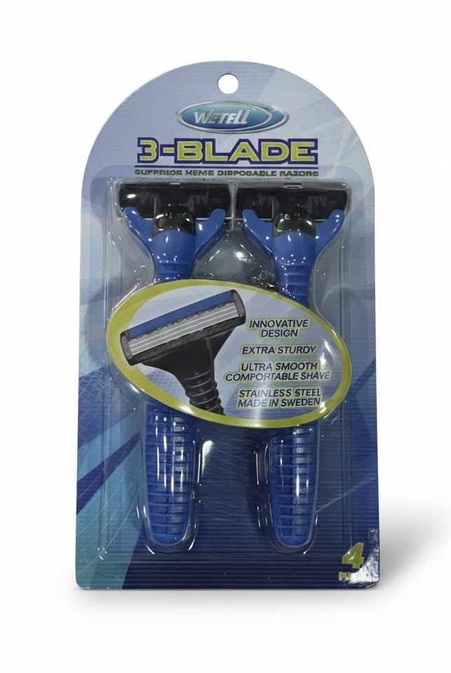 Image of WETELL 3-Blade Disposable Razors for Men, Stainless Steel Triple Blade Shavers, Ultra Smooth Comfortable Shave, 4 Count (WT201966)