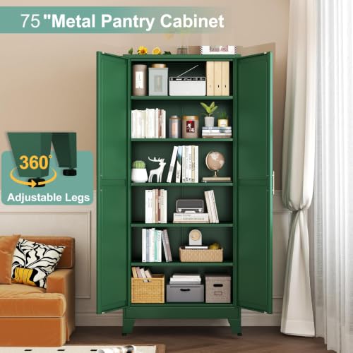 Image of winiowa Metal Pantry Cabinet with 2 Doors and 5 Adjustable Shelves