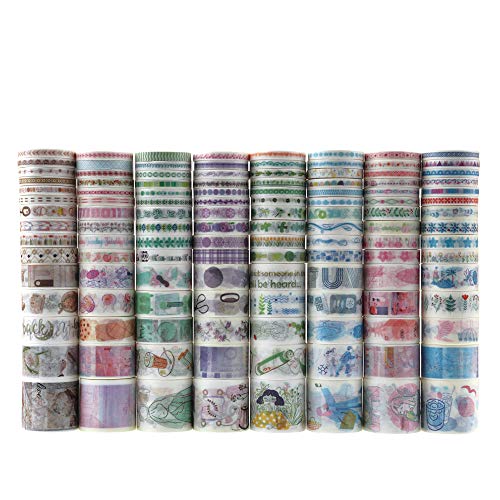 Dizdkizd 120 Rolls Washi Tape Set with 5 Sizes, Decorative Masking Tape for DIY Craft Scrapbooking Gift Wrapping