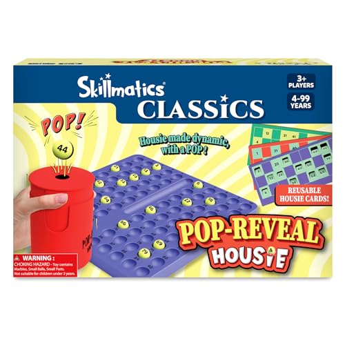 Image of Skillmatics Pop-Reveal Housie - Classic Housie Tambola Game with a Fun Twist, Reusable Cards, Fun for Family Game Nights & Celebrations, Gift for Kids, Teens & Adults, Ages 4, 5, 6, & Up, 3+ Players