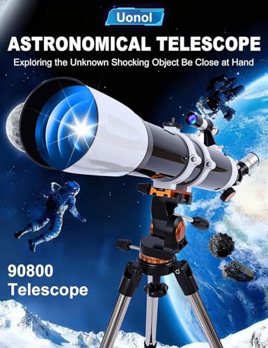 Image of Telescope for Adults High Powered 90mm Aperture 800mm,Refractor Telescopes for Astronomy Beginners with AZ Mount Tripod,Phone Adapter,Carry Bag (80090black-white)
