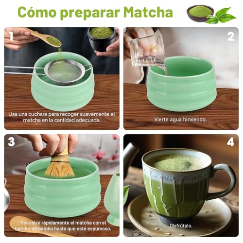 Miniatura 4 de Yarvpuv Te Matcha Kit 6 Piezas Matcha Set Con Batidor Matcha Chasen , Pala Chashaku , Cuenco, Portabatidor, Tamiz Y Cuchara De Matcha Accesorios Para Kit Te Matcha Completo - Verde
