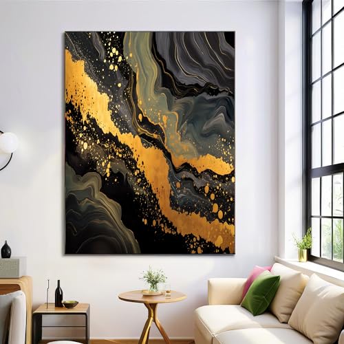 Toile Marbre Moderne Abstrait Or Cendré 80x120cm sans cadre pour salon
