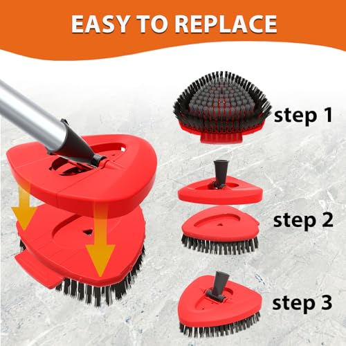 Image of Spin Mop Replace Scrub Brush Head Compatible with O Cedar EasyWring 1-Tank | Upgraded Dual-Texture Scrubber,Grey Soft for Foam & Black Stiff for Stain,20 Angled for Corners,Perfect for Kitchen,Bathroom