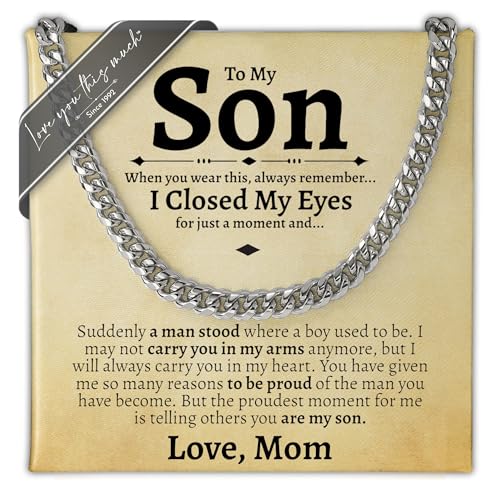 Love You This Much Son Gift from Mom | Men's 5mm Steel Necklace | Mother to Son | 22