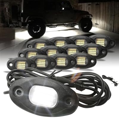 SUNPIE 12 Pods White Rock Lights – Aluminium Housing, Quick Connect, 24 High Power Chips, 4M Extension Wires, 6000K Pure White, Mounting Pads Included, IP67, Fits Trucks, SUV, ATV, UTV, Trailer