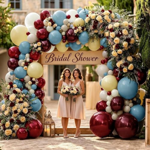 Image of Red Blue Yellow Balloon Arch Double Stuffed Cherry Berry Balloon Garland