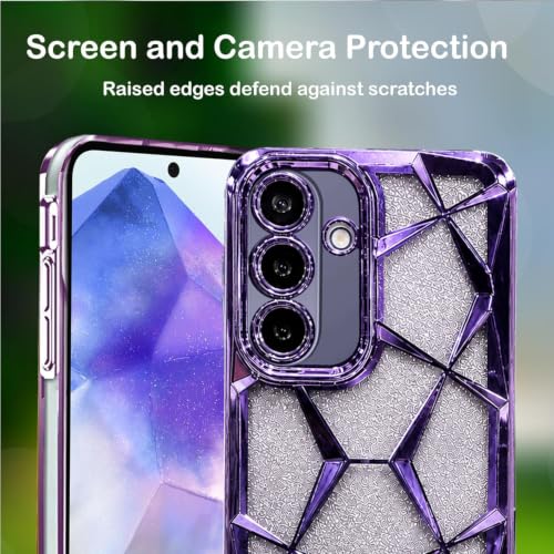 Image of VONZEE Gradient Glitter Case for Samsung Galaxy M56 / F56, Luxury Electroplated 3D Cube, Diamond Bling Shiny Soft TPU Clear Shockproof Women Girls Protective Phone Cover (Deep-p)