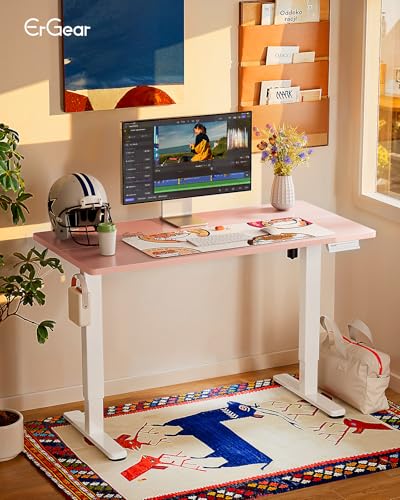 Image of ErGear Height Adjustable Electric Standing Desk, 48 x 24 Inches Sit Stand up Desk, Memory Computer Home Office Desk, Pink
