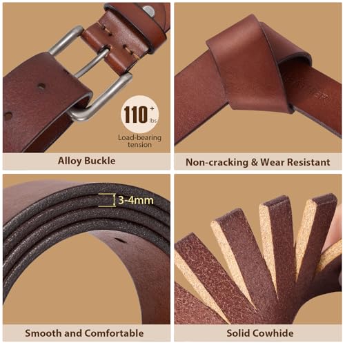 Image of Men's Leather Belt Full Grain Leather Belts for Men Handmade Real Solid Top-Grain Leather Heavy-Duty Work Belt Gifts