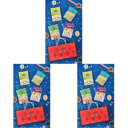 Image of Happilo Dry Fruit Celebrations Gift Box Iris 390g, Ideal for Festive Gifting (Upahaar), Hamper For Corporate Gifts, Family, Friends, Office Clients Occasion (Pack of 3)