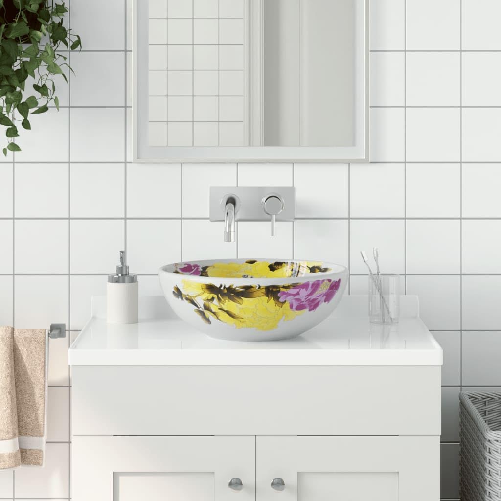 ShGaxin Lavabo sobre encimera Redondo cerámica Multicolor Φ41x14 cm, Fregadero, Lavabo Baño, Lavamanos Baño, Lavatorio Casa De Banho, Mueble Lavabo sobre Encimera - 155054