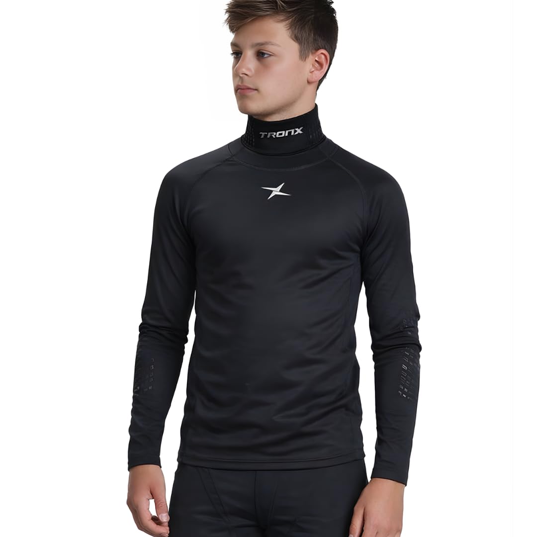 TronX Chemise de hockey de compression avec protège-cou – Protège-cou à manches longues pour hommes, adultes et jeunes garçons