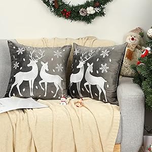 Lewondr Christmas Soft Velvet Throw Pillow Cover, 2 Pack Deer Snowflake Embroidery Decorative Throw Pillow Case Luxurious Sofa Cushion Cover for Home Christmas Decoration 18"x18"(45x45cm), Gray Lewondr Christmas Soft Velvet Throw Pillow Cover 2 Pack Deer Snowflake Embroidery Decorative Throw Pillow Case Luxurious Sofa Cushion Cover for Home Christmas Decoration 18x1845x45cm Gray