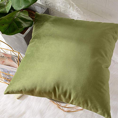 Image of Khooti Velvet Cushion Cover Pack of 1-8 inch x 8 inch / 20 x 20 cm - Olive - Soft Pillow Covers Cushion Case for Sofa Bedroom Livingroom Chair Car, Cushion Cover