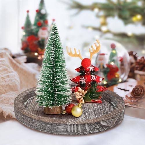 Round Decorative Wood Trays for Coffee Table Counter Farmhouse Kitchen Home Decor Centerpiece Small Wooden Candle Holder Tray Circular Serving Platter Circle Rustic Dining Table Bathroom Perfume Tray by Ayiaren - Image 2