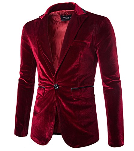 Rlouw Mens Stylish Peaked Lapel Blazer Jacket Wine Red