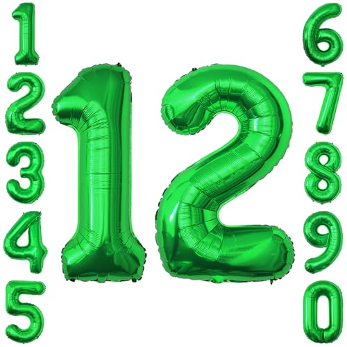 Green Number 12 Balloon 40 Inch, Glossy Foil Duo for Youthful Celebrations