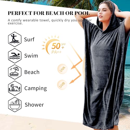 Surf Poncho Hooded Changing Towels Quick Dry Beach Change Robe für Erwachsene Männer Frauen Wasserdicht und Sandproof Bademantel für Surfen Schwimmen Baden Übergröße Schwarz