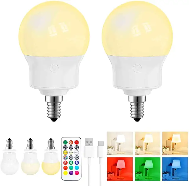 Lâmpada LED Recarregável E14 com Controle Remoto, Magnética, 3 Cores + RGB, 480LM, 2 Pack