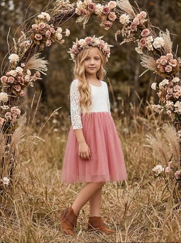 Image of 2Bunnies Girl Peony Lace Back A-Line Straight Tutu Tulle Party Flower Girl Dress