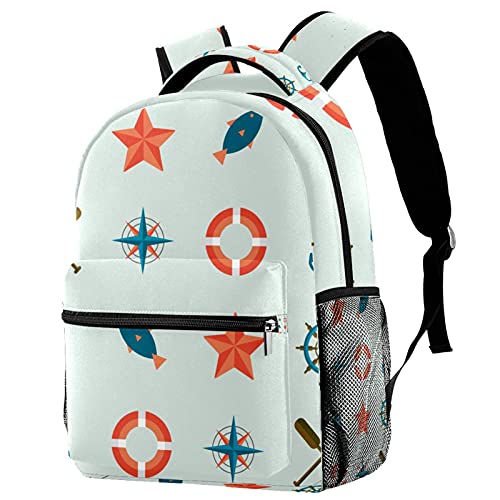 Sac à dos voyage enfant motif marin et boussole avec filet gourde pratique