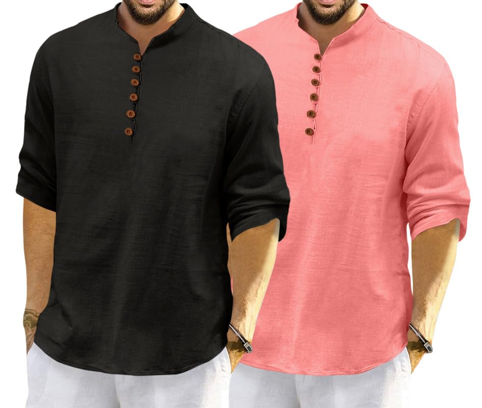Image of ROYALSCOUT Men's Cotton Polyester Blend Solid Regular Fit Full Sleeve Short Kurta | Ethnic, Lightweight Summer Kurta for Daily & Occasion Use