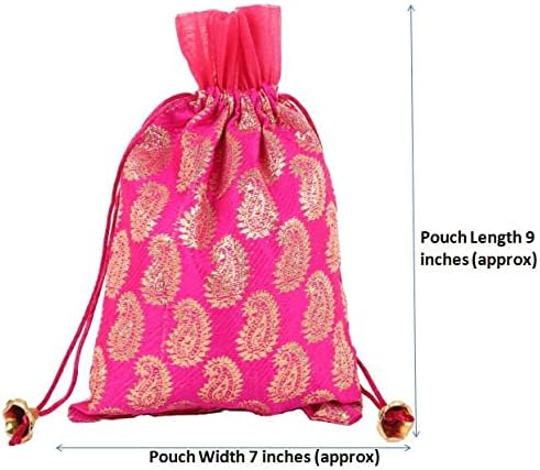 Miniatura 2 de Touchstone Bolsas de cordón tradicionales indias hechas a mano en tela brocado con patrón de cachemira, perfectas para regalos, joyas, bodas, dulce