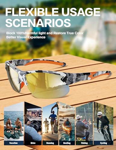 Image of BIRCEN Mens Polarized Sunglasses for Sports: TR90 Lightweight Sun Glasses Wrap Around Shades for Fishing Driving Cycling