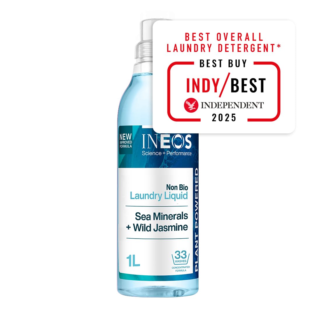 INEOSNext-Gen Non Bio Laundry Washing Liquid Detergent, 33 Washes (1L), Plant Powered, For Sensitive Skin, High Performance Stain Removal, Sea Minerals + Wild Jasmine