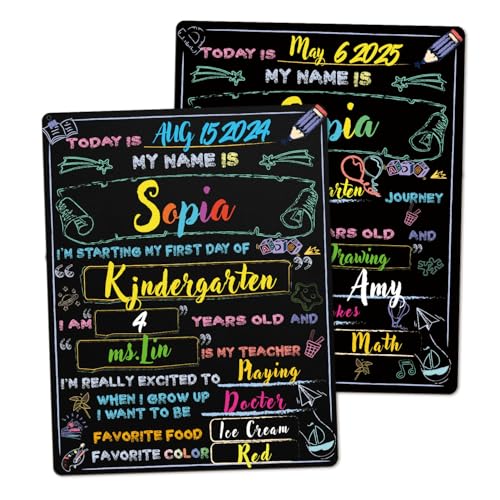 First Day of School Sign, First Day of School Board 11x14 Inch Double Sided Back to School for Boys & Girls, Kindergarten Preschool 1st Grade School Supplies, First and Last Day of School Chalkboard