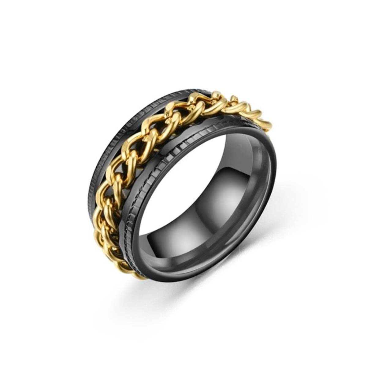 Yahoya Men's Gold Cool Stainless Steel Rotatable Ring Spinner Chain Punk Wo Jewelry For Party Gift 8Mm