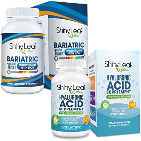 Shiny Leaf Bariatric Surgery Must Haves - Multivitamínico bariátrico con 45 mg de hierro y suplemento hialurónico con vitamina C para piel brillante