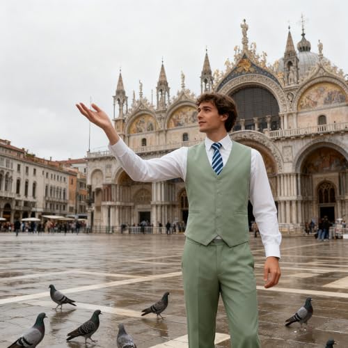 HUUTOE Mens Vest and Pants Suit 2 Piece Slim Fit Suits for Wedding Grooms Dress Waistcoat+Pants Casual Prom Tuxedo Set2