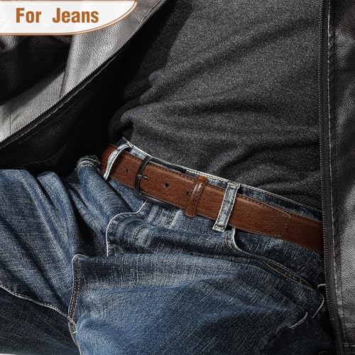 Men's Belt Leather Belt for Men Dress Casual Golf Jeans Pants 1 3/8" (Dark Brown) - Image 4