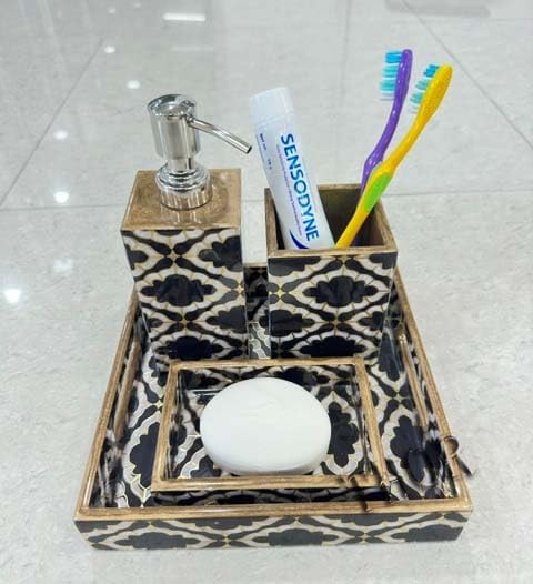 Bathroom Accessory Set Black Bathroom Accessories Set Bathroom Decor Sets Accessories for Apartments Bathroom Toothbrush Holder Dispenser Soap Dish with Tray Set