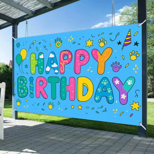Image of HOMETITUTE Cute Paw Print Happy Birthday Banner 71x43 Inch