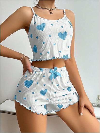 Image of SGC SWEDEN Women's Babydoll Lingerie Set with Boyshorts Panty, Cotton Blend, Multi-Colour, Free Size, 30-36 Inches, Adjustable Straps
