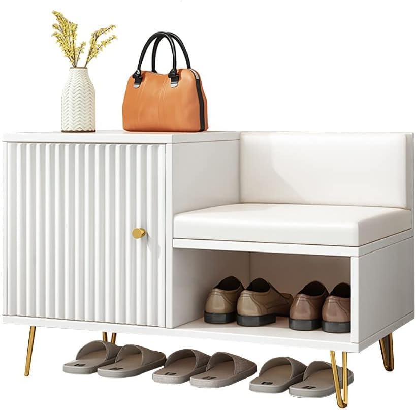 Meuble à chaussures blanc avec banc de rangement en bois Beh