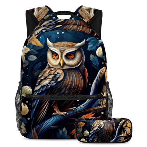 Ensemble de cartables motif hibou coloré 176 grand format avec trousse intégrée