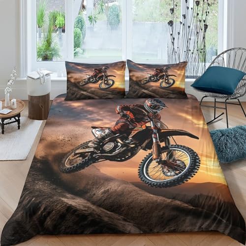Housse de couette moto 3D parure de lit microfibre king 220x240cm avec taies d'oreiller