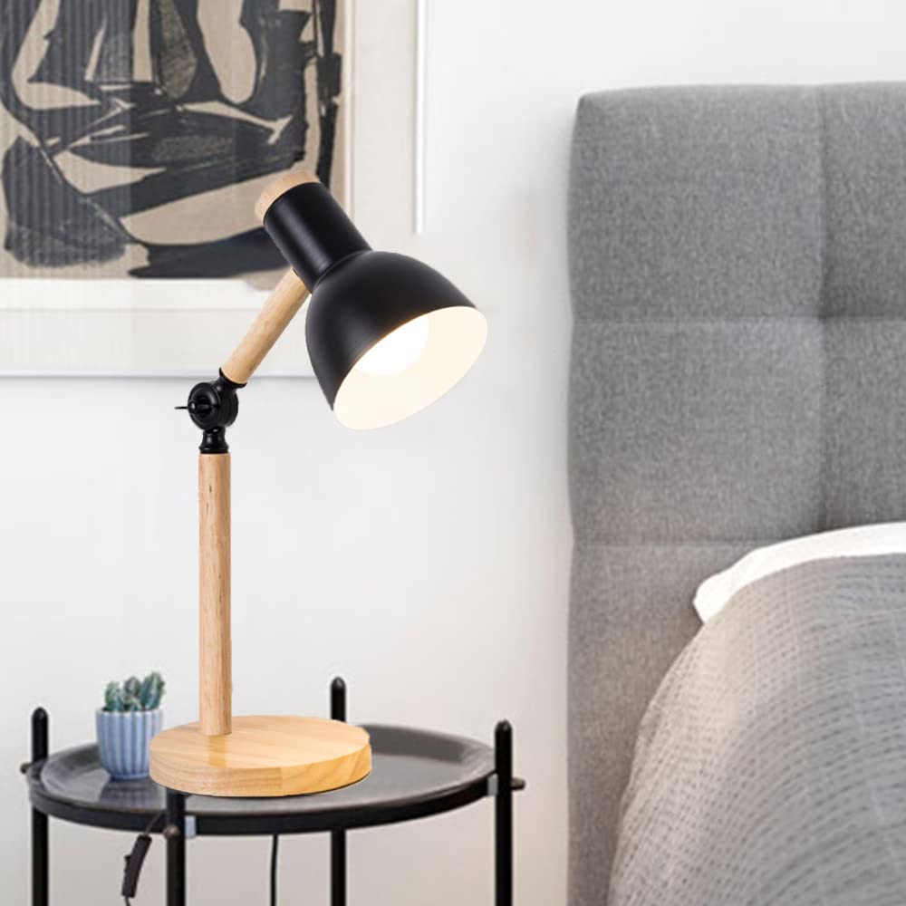 Lámparas de Escritorio Lámpara de Mesa de Madera y Metal Lámpara de Escritorio Ajustable Lámpara de Noche de diseño Retro Dormitorio Sala de Estar