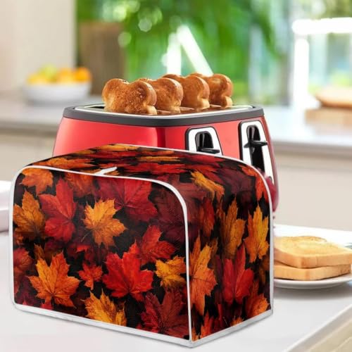 Image of Talayituse Fall Maple Leaf Print Toaster Cover 2 Slice Wide Slot, Lightweight Bread Maker Cover Dust Protection Washable Appliance Bag Autumn Decor, S