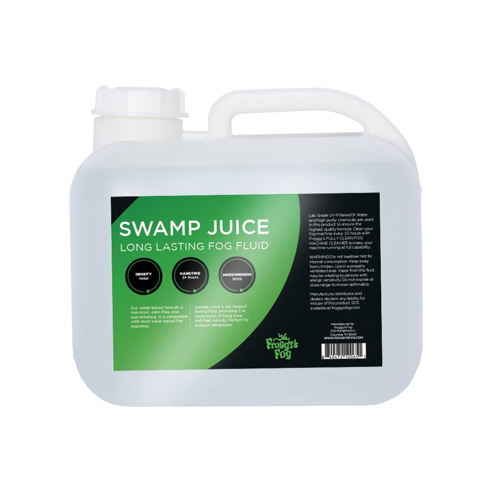Froggys FogSwamp Juice - Ridiculously Long Lasting Fog Fluid - 2-3 Hour Hand Time - 2.5 Gallon Square - For Professional and Home Haunters, Theatrical Effects, DJs