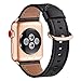 Produktbild WFEAGL Kompatibel für Watch Armband 38mm 40mm 41mm 42mm 44mm 45mm, Lederband Ersatzband mit Edelstahl-Verschluss Kompatibel für Series 7/6/5/4/3/2/1,SE(42mm 44mm 45mm, Schwarz+Roségold Adapter)