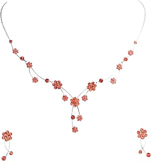 Gorgeous Rhinestone Crystal Floral Necklace Earrings Set