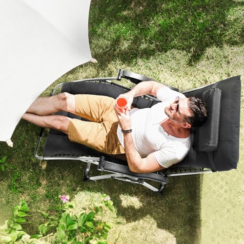 Image of VEVOR Zero Gravity Chair, 33 inch Zero Gravity Recliner Lounge Chair for Indoor and Outdoor, Adjustable Anti Gravity Chair with Cushion, Headrest, Footrest, and Cupholder, 500 lbs, Black