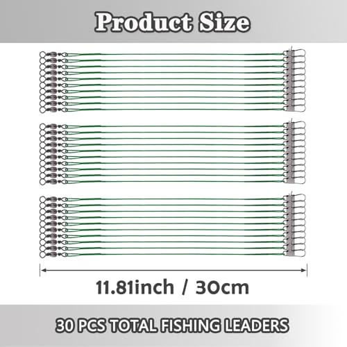 Fishing Leaders, 30pcs Stainless Steel Leader Wire Fishing Leader Line with Swivel Snaps Fishing Wire Leaders Connecting Fishing Tackle Lure or Hook for Saltwater and Freshwater - 11.81inch - Thumbnail 2